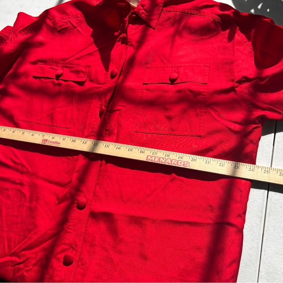 New MariAnna Red 100% Silk Utility Shirt Dress Lined Vintage 90s Quiet Luxury 14 - Picture 5 of 9